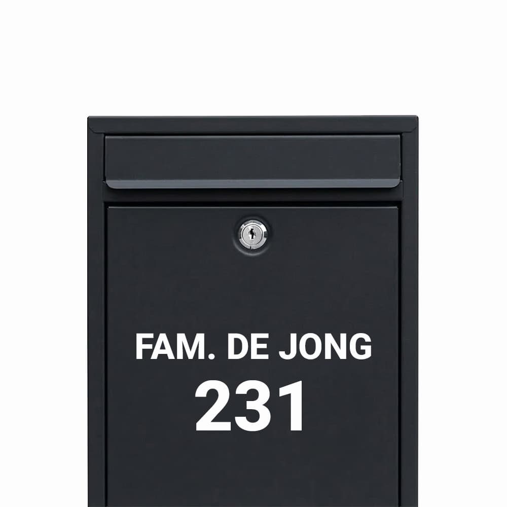 Brievenbus sticker met eigen naam en huisnummer - vinyl sticker kopen bij De Stickerbaas