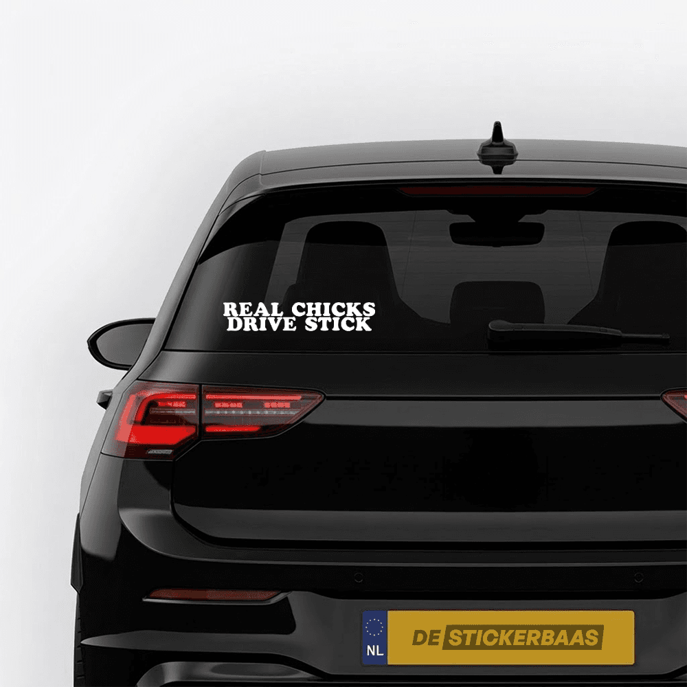 Real chicks drive stick - Leuke & grappige autosticker - vinyl sticker kopen bij De Stickerbaas